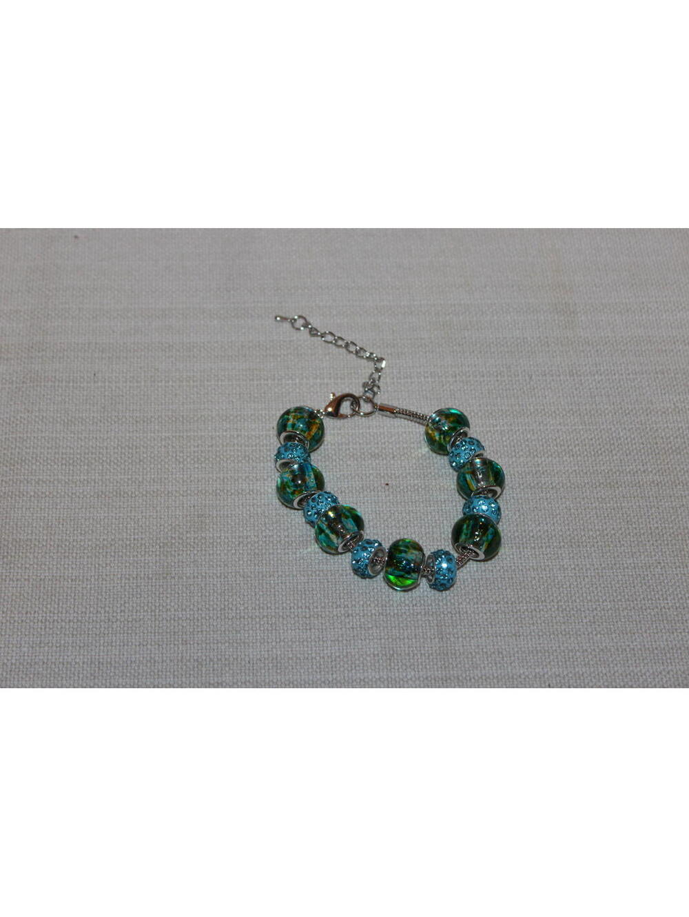 NEW Niss Jewelry Murano Glass and Crystal Blue and Green Bead Bracelet